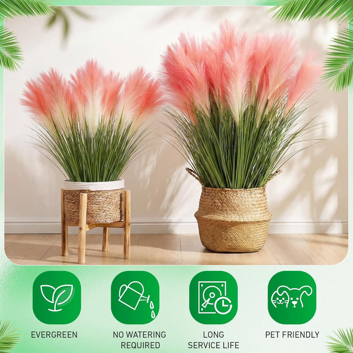 15 Pcs Artificial Pampas Grass 31.5" Pink Gradient Faux Pampas Stems with 3 Plumes Each, Fake Plant for Wedding Arch, Aisle Decor, Bridal Shower, Floor Vase Boho Home Decor