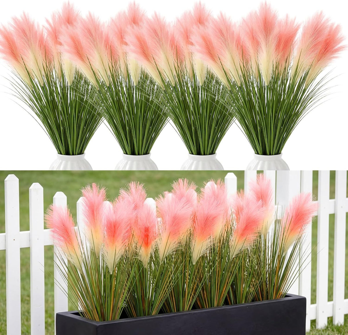 15 Pcs Artificial Pampas Grass 31.5" Pink Gradient Faux Pampas Stems with 3 Plumes Each, Fake Plant for Wedding Arch, Aisle Decor, Bridal Shower, Floor Vase Boho Home Decor