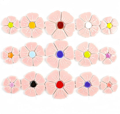 6Piece Flower Ceramic Mosaic Tile Set Floral Ceramic Mosaic Tiles for DIY Crafts Garden Decor Pottery Coasters and Artistic Projects Mosaic Tiles for Crafts — Pink