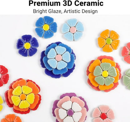 6Piece Flower Ceramic Mosaic Tile Set Floral Ceramic Mosaic Tiles for DIY Crafts Garden Decor Pottery Coasters and Artistic Projects Mosaic Tiles for Crafts — Pink