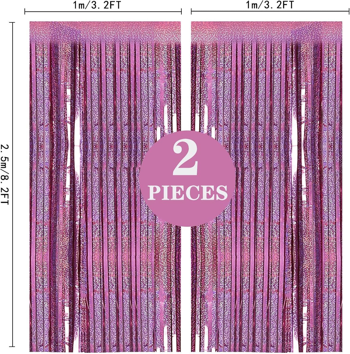 PIGETALE Pink Foil Fringe Curtains, 2 Pack 3.2 x 8.2 ft Party Backdrop