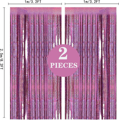 PIGETALE Pink Foil Fringe Curtains, 2 Pack 3.2 x 8.2 ft Party Backdrop