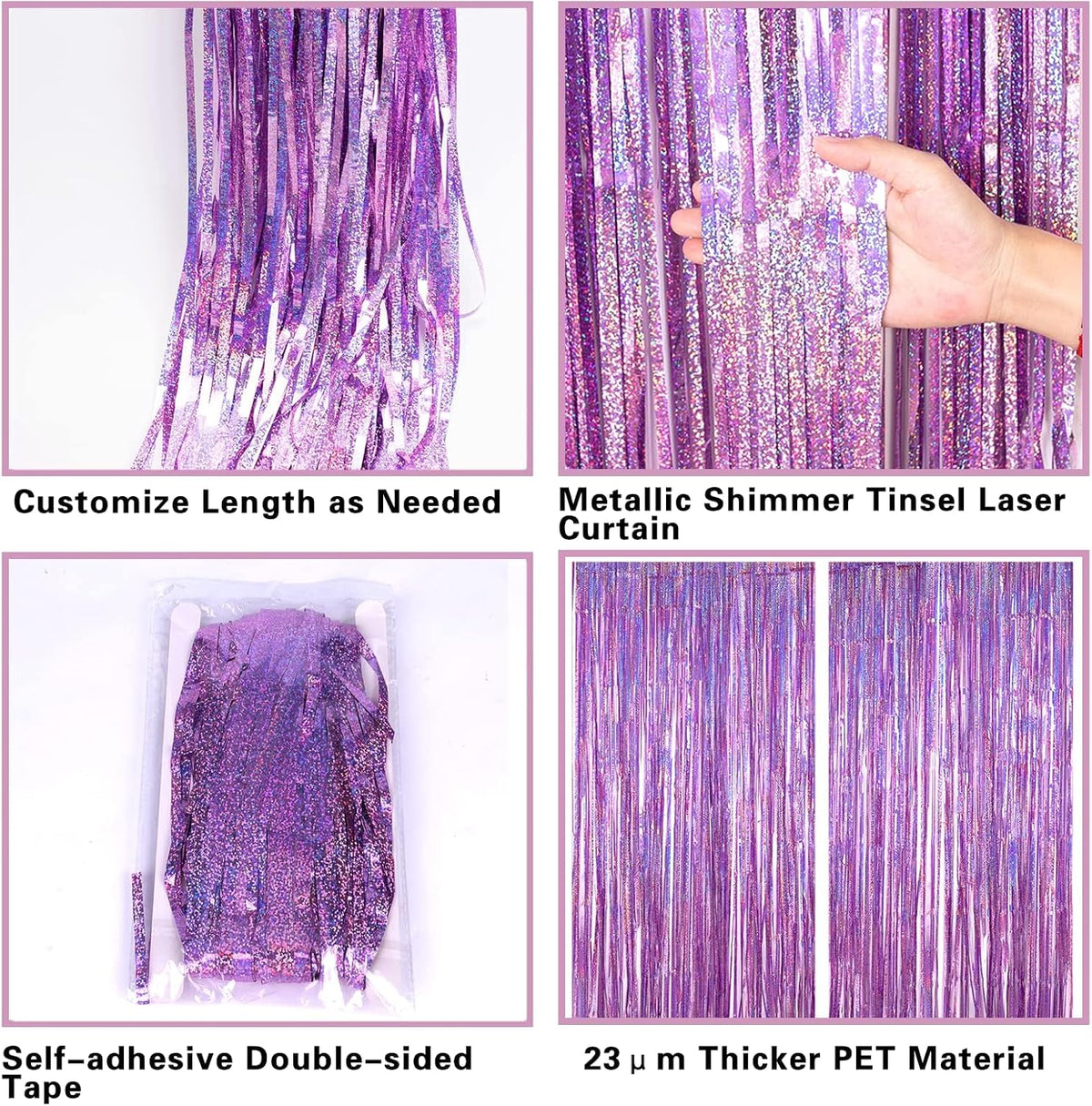 PIGETALE Pink Foil Fringe Curtains, 2 Pack 3.2 x 8.2 ft Party Backdrop