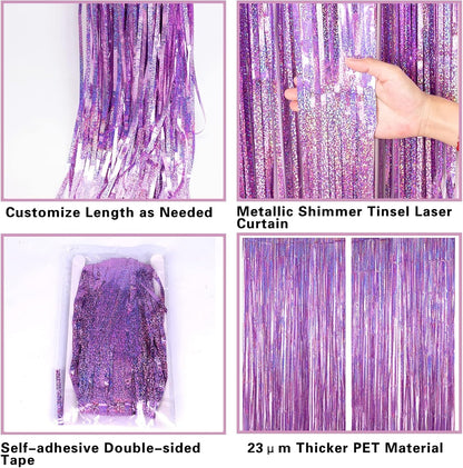 PIGETALE Pink Foil Fringe Curtains, 2 Pack 3.2 x 8.2 ft Party Backdrop