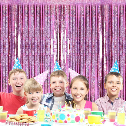 PIGETALE Pink Foil Fringe Curtains, 2 Pack 3.2 x 8.2 ft Party Backdrop