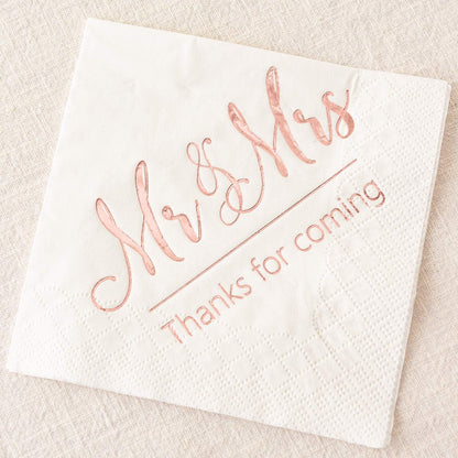 Wedding Napkins Mr Mrs Rose Gold Cocktail Beverage Dessert Napkins for Wedding Tabel Decoration Engagement Party Supplies, 100 Pcs, 3-Ply