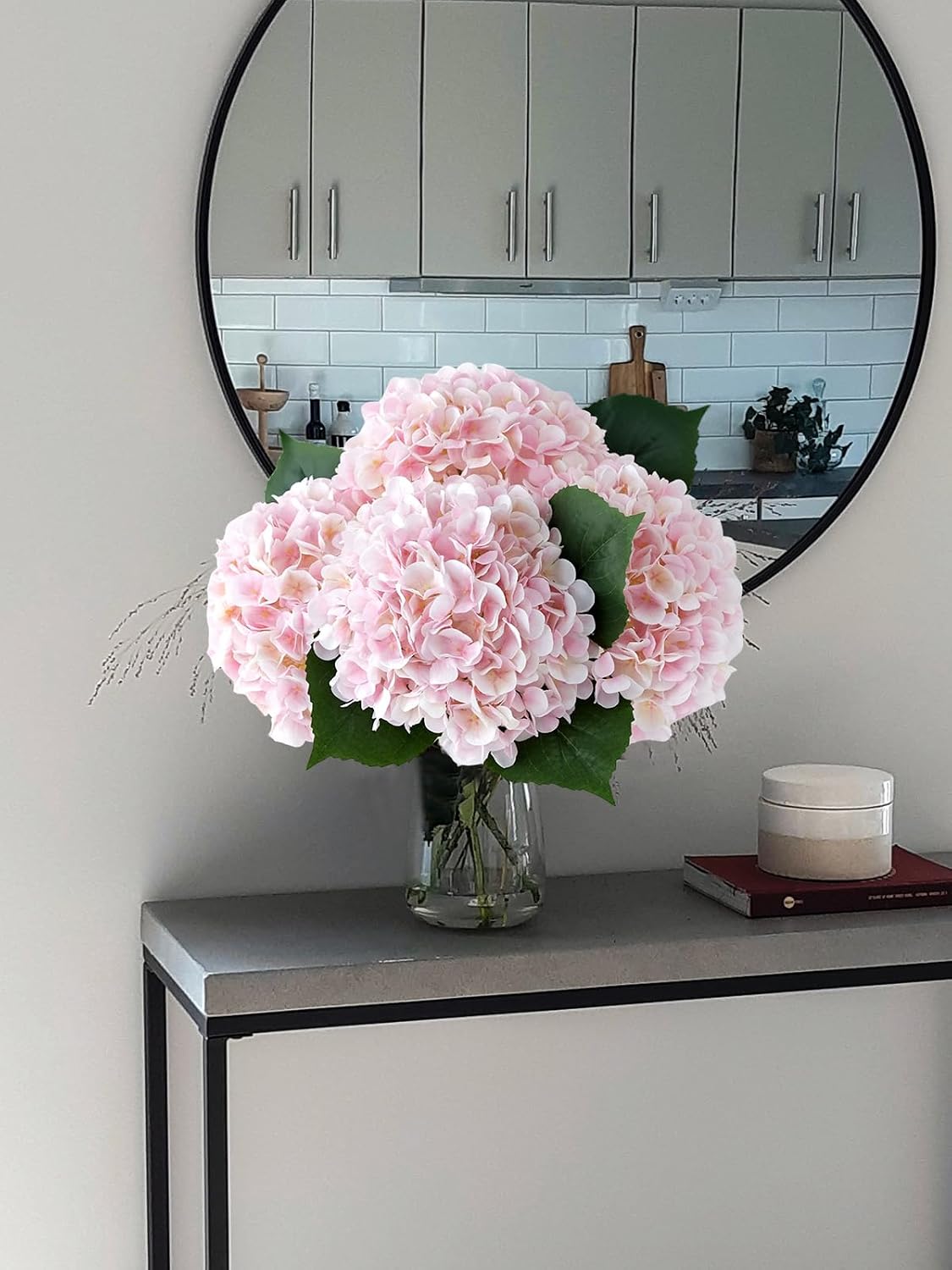 4Pcs Light Pink Silk Hydrangea Artificial Flower Big Blooms 20'' Long Stem Faux Hydrangea for Home Baby Shower Party Indoor Outdoor Wedding Table Centerpiece Spring Flower Decor