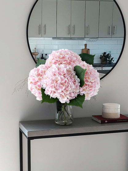4Pcs Light Pink Silk Hydrangea Artificial Flower Big Blooms 20'' Long Stem Faux Hydrangea for Home Baby Shower Party Indoor Outdoor Wedding Table Centerpiece Spring Flower Decor