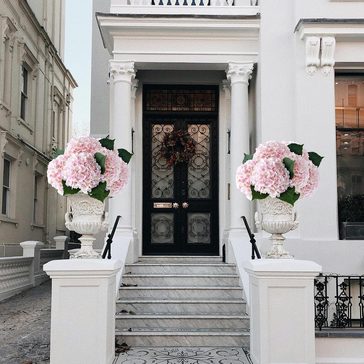 4Pcs Light Pink Silk Hydrangea Artificial Flower Big Blooms 20'' Long Stem Faux Hydrangea for Home Baby Shower Party Indoor Outdoor Wedding Table Centerpiece Spring Flower Decor