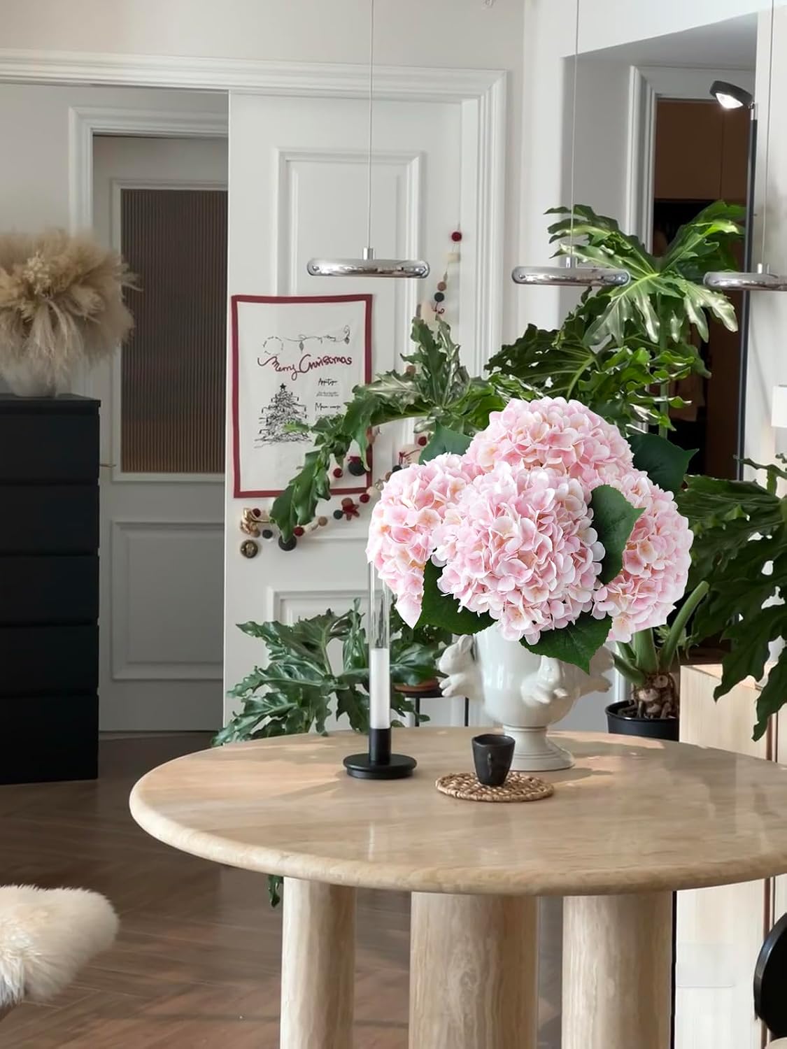 4Pcs Light Pink Silk Hydrangea Artificial Flower Big Blooms 20'' Long Stem Faux Hydrangea for Home Baby Shower Party Indoor Outdoor Wedding Table Centerpiece Spring Flower Decor