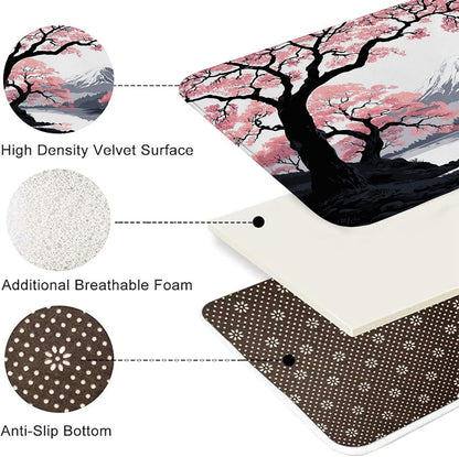 Cherries Blossom Art Quick Dry Bath Mat, Elegant Peach Floral Non Slip Shower Mat, Spring Memory Foam Washable Bath Rugs for Bathroom Toilet Restroom Decorative 20x32 Inch