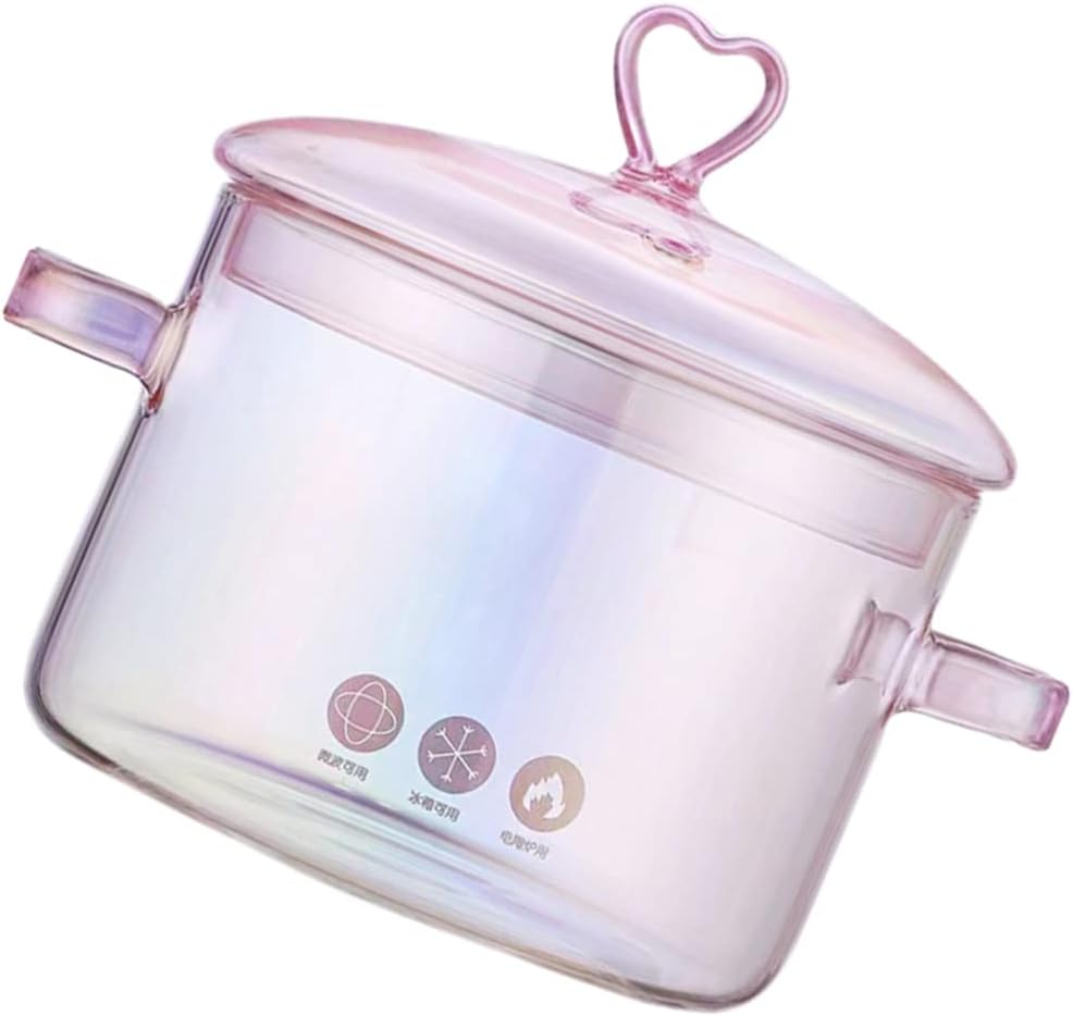 Glass Stew Pot Retro Soup Pot with Double Handles Flat Bottom Cooking for Stovetop Even Heating for Noodles Ramen Porridge Soup Seafood
