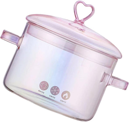 Glass Stew Pot Retro Soup Pot with Double Handles Flat Bottom Cooking for Stovetop Even Heating for Noodles Ramen Porridge Soup Seafood