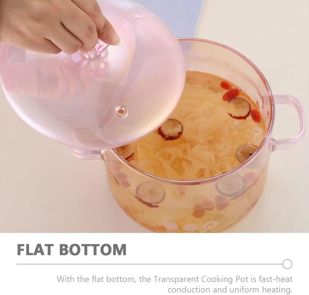 Glass Stew Pot Retro Soup Pot with Double Handles Flat Bottom Cooking for Stovetop Even Heating for Noodles Ramen Porridge Soup Seafood