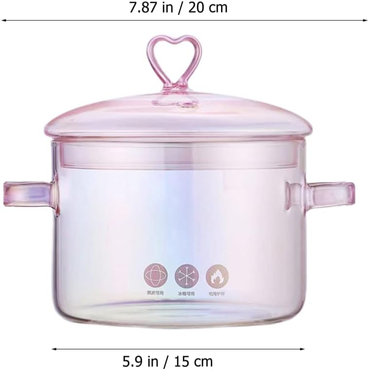 Glass Stew Pot Retro Soup Pot with Double Handles Flat Bottom Cooking for Stovetop Even Heating for Noodles Ramen Porridge Soup Seafood