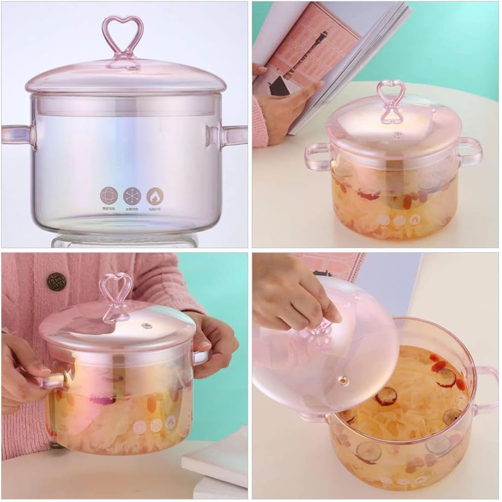 Glass Stew Pot Retro Soup Pot with Double Handles Flat Bottom Cooking for Stovetop Even Heating for Noodles Ramen Porridge Soup Seafood