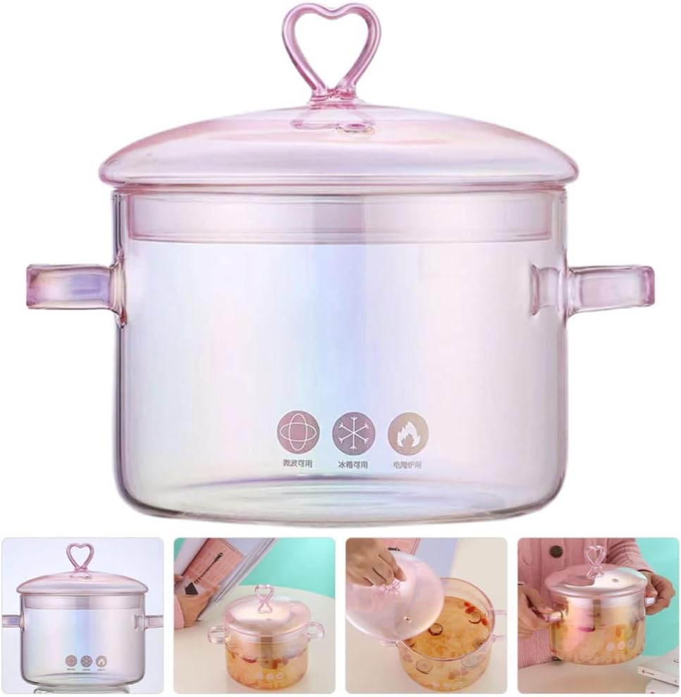 Glass Stew Pot Retro Soup Pot with Double Handles Flat Bottom Cooking for Stovetop Even Heating for Noodles Ramen Porridge Soup Seafood