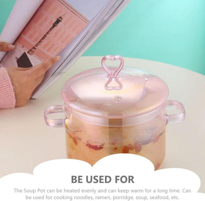 Glass Stew Pot Retro Soup Pot with Double Handles Flat Bottom Cooking for Stovetop Even Heating for Noodles Ramen Porridge Soup Seafood