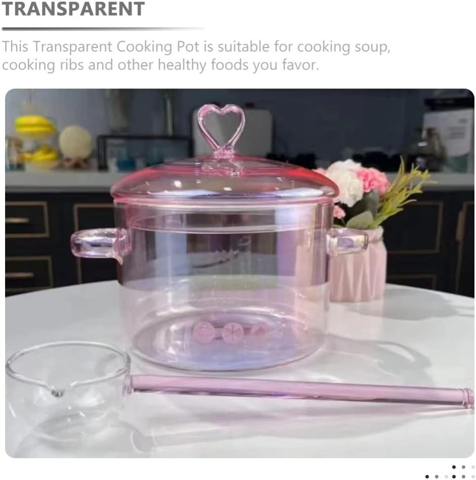 Glass Stew Pot Retro Soup Pot with Double Handles Flat Bottom Cooking for Stovetop Even Heating for Noodles Ramen Porridge Soup Seafood