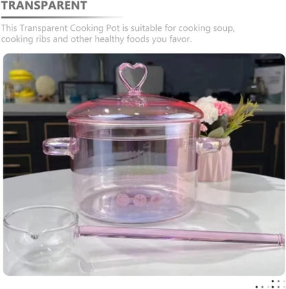 Glass Stew Pot Retro Soup Pot with Double Handles Flat Bottom Cooking for Stovetop Even Heating for Noodles Ramen Porridge Soup Seafood
