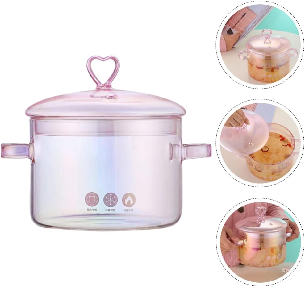Glass Stew Pot Retro Soup Pot with Double Handles Flat Bottom Cooking for Stovetop Even Heating for Noodles Ramen Porridge Soup Seafood