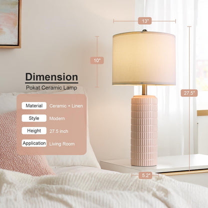 27.5" Pink Ceramic Table Lamps for Girls Room Set of 2, Modern Bedroom Lamps, Bedside Lamps for Night Stands Living Room, Cute Lamps Pink Decor, Nightstands Desk Nursery