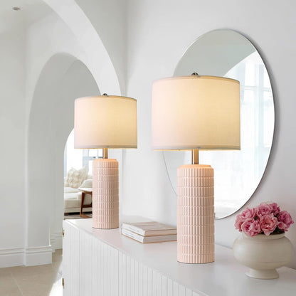 27.5" Pink Ceramic Table Lamps for Girls Room Set of 2, Modern Bedroom Lamps, Bedside Lamps for Night Stands Living Room, Cute Lamps Pink Decor, Nightstands Desk Nursery