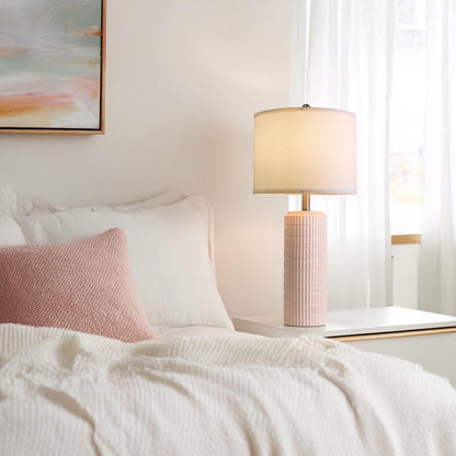 27.5" Pink Ceramic Table Lamps for Girls Room Set of 2, Modern Bedroom Lamps, Bedside Lamps for Night Stands Living Room, Cute Lamps Pink Decor, Nightstands Desk Nursery