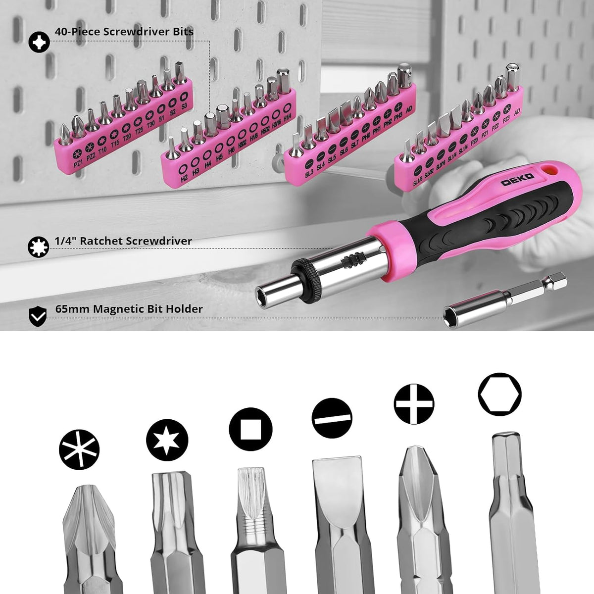 Tool Set: 228 Piece Home Tool Kit, Household Basic Repair Tool Set Comes with Storage ToolBox, Socket Wrench Set for Car, Hand Tool Box Set for Home - Pink
