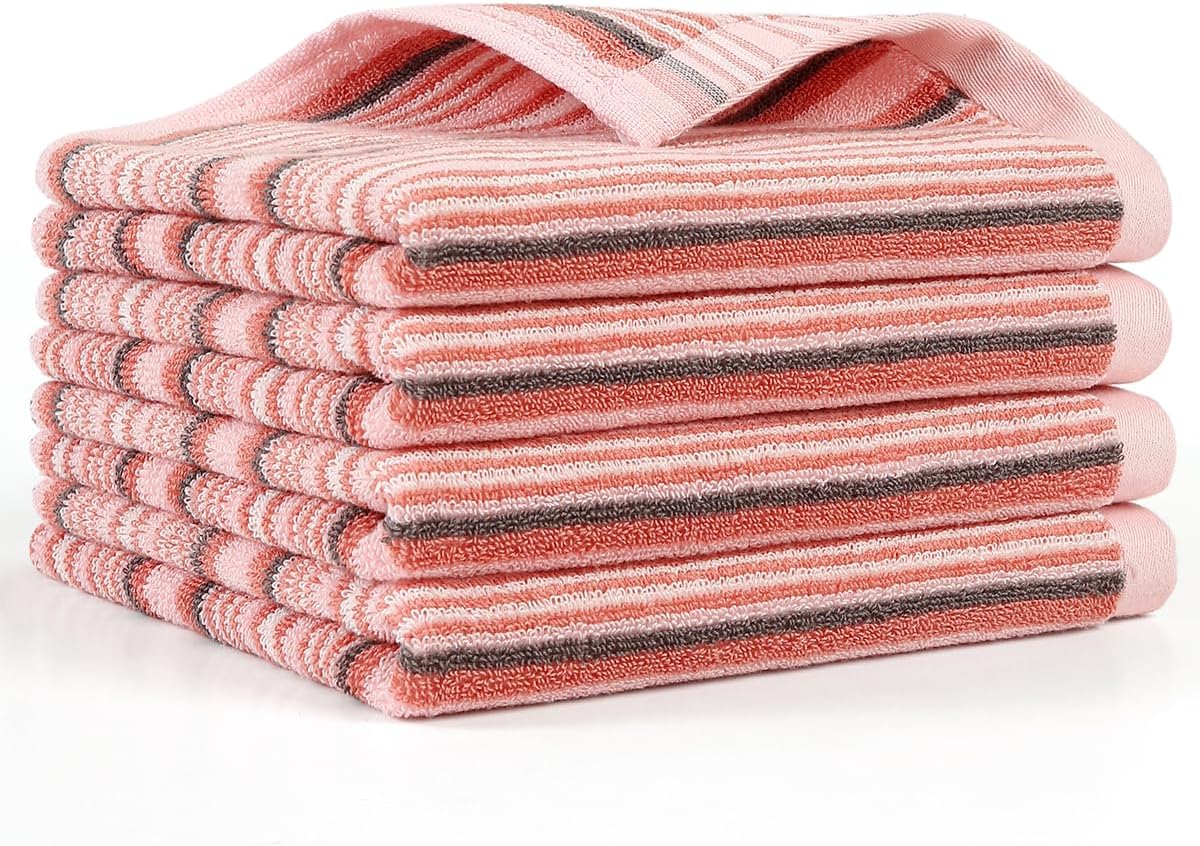 Premium Cotton Kitchen Dish Towels for Drying Dishes,Large Long Kitchen Hand Towels, Thick Highly Absorbent Dish Clothes Tea Towel Sets with Hanging Loop, 16" X 26", 4 Pcs, Pink