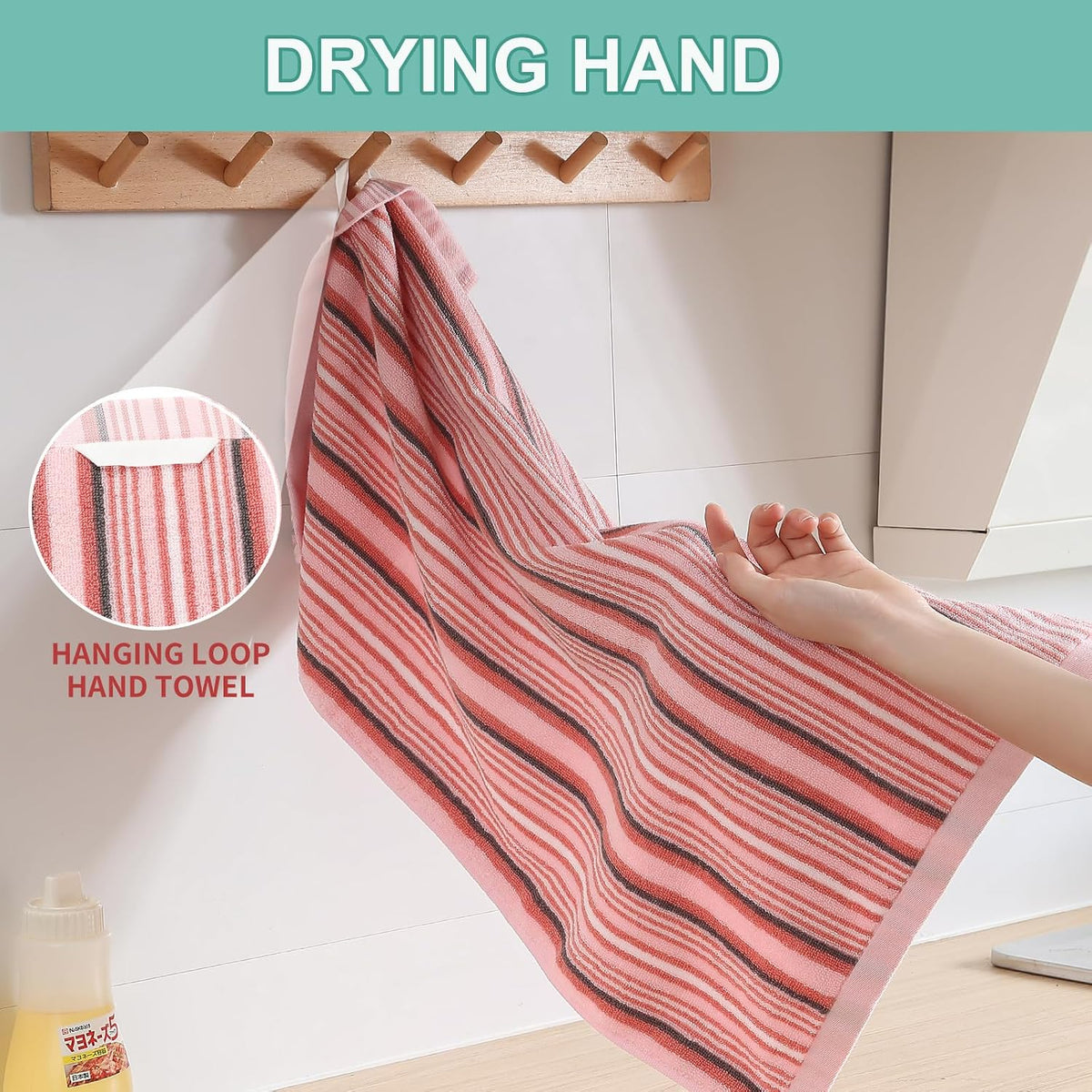 Premium Cotton Kitchen Dish Towels for Drying Dishes,Large Long Kitchen Hand Towels, Thick Highly Absorbent Dish Clothes Tea Towel Sets with Hanging Loop, 16" X 26", 4 Pcs, Pink