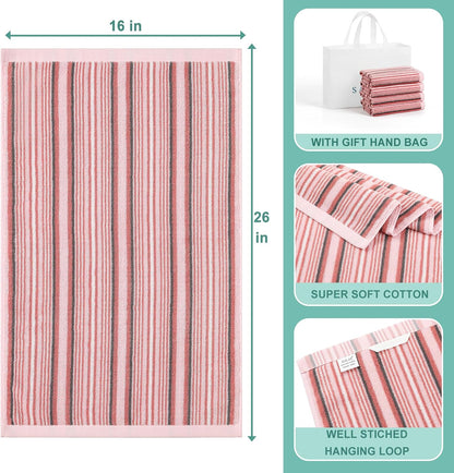 Premium Cotton Kitchen Dish Towels for Drying Dishes,Large Long Kitchen Hand Towels, Thick Highly Absorbent Dish Clothes Tea Towel Sets with Hanging Loop, 16" X 26", 4 Pcs, Pink