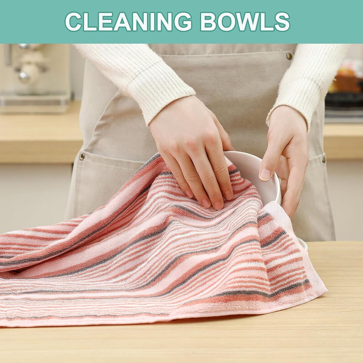 Premium Cotton Kitchen Dish Towels for Drying Dishes,Large Long Kitchen Hand Towels, Thick Highly Absorbent Dish Clothes Tea Towel Sets with Hanging Loop, 16" X 26", 4 Pcs, Pink