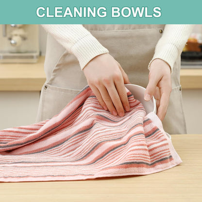 Premium Cotton Kitchen Dish Towels for Drying Dishes,Large Long Kitchen Hand Towels, Thick Highly Absorbent Dish Clothes Tea Towel Sets with Hanging Loop, 16" X 26", 4 Pcs, Pink