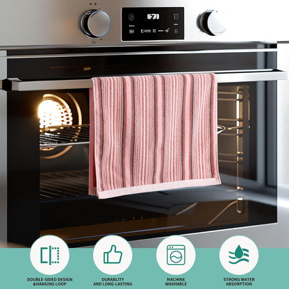 Premium Cotton Kitchen Dish Towels for Drying Dishes,Large Long Kitchen Hand Towels, Thick Highly Absorbent Dish Clothes Tea Towel Sets with Hanging Loop, 16" X 26", 4 Pcs, Pink