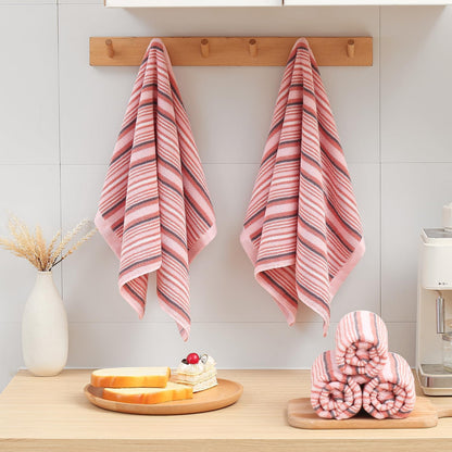 Premium Cotton Kitchen Dish Towels for Drying Dishes,Large Long Kitchen Hand Towels, Thick Highly Absorbent Dish Clothes Tea Towel Sets with Hanging Loop, 16" X 26", 4 Pcs, Pink