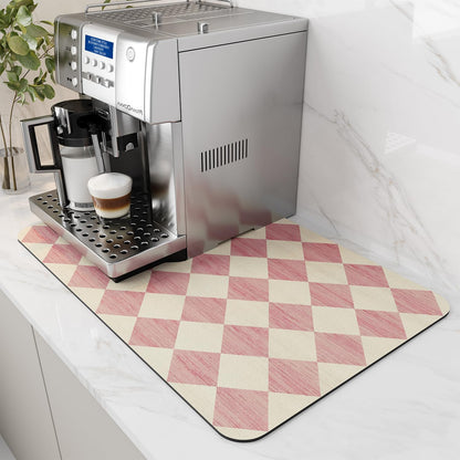 Coffee Mat Hide Stain Rubber Backed Absorbent Dish Drying Mat for Kitchen Counter - Fits Under Coffee Maker or Machine - PINK 12X19