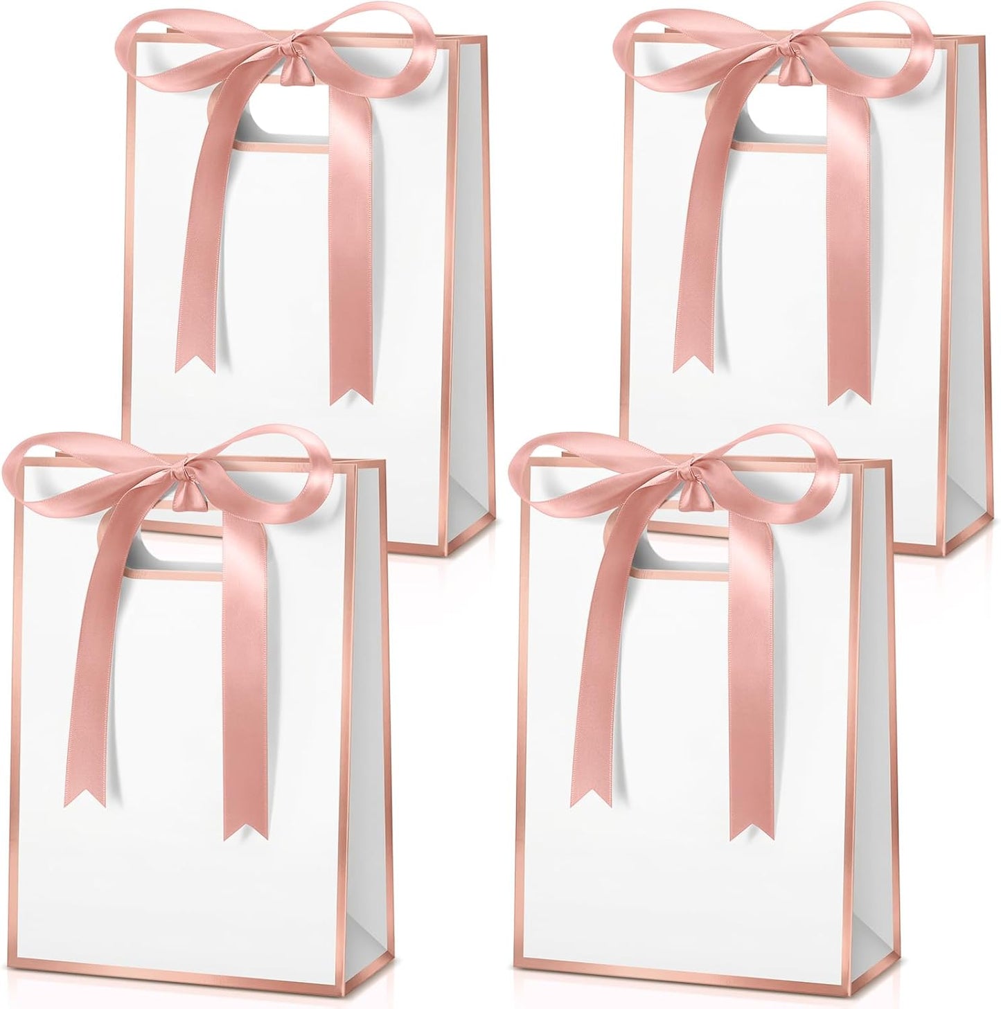 30 Pcs Rose Gold Small Gift Bags with Handles, 10.2 x 7.1 x 3.2 Inch Party Favor Bags with Ribbon Bow for Baby Shower Wedding Bridal Shower Graduation Birthday Party