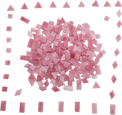 4 Shapes Mixed Glass Mosaic Tiles,Square+Diamond+Triangle+Rectangle 220 PCS Stained Glass Mosaic Pieces for Handmade Art Crafts and Home Decoration (Pink)