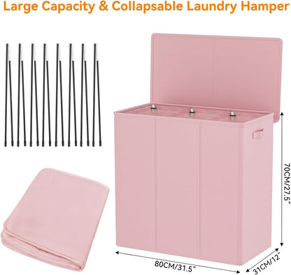 180L Laundry Hamper 3 Section, Large Laundry Basket with Lid