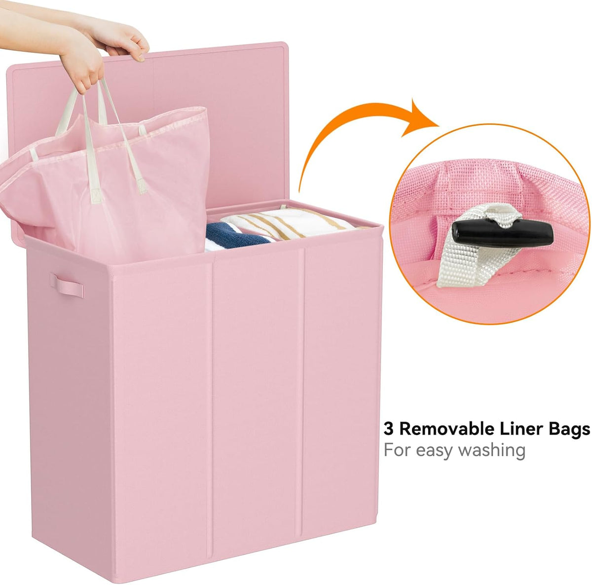180L Laundry Hamper 3 Section, Large Laundry Basket with Lid