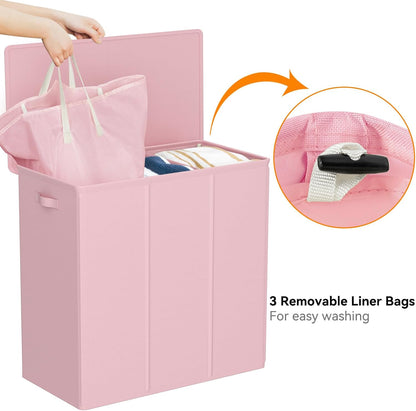 180L Laundry Hamper 3 Section, Large Laundry Basket with Lid