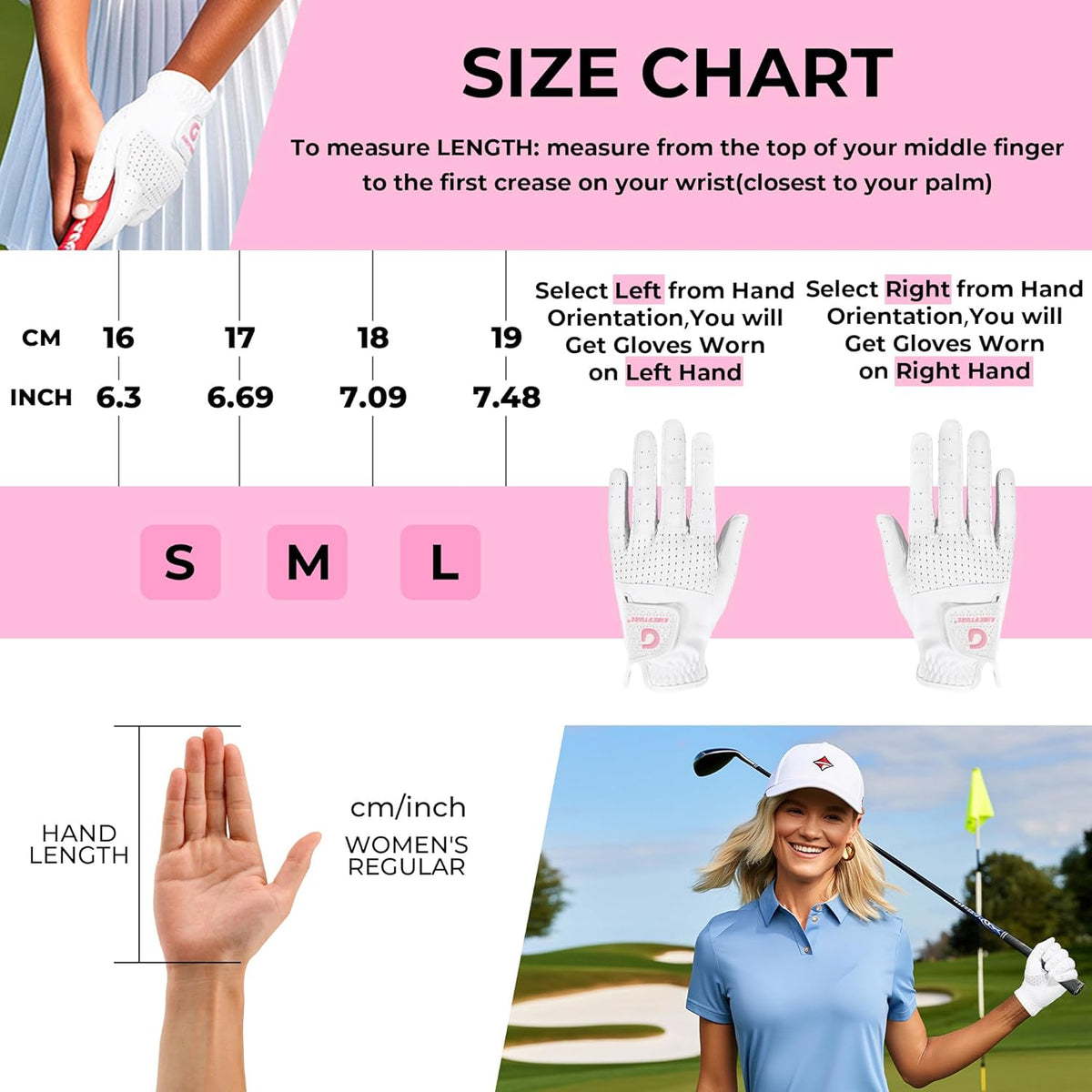 Womens Golf Gloves Ladies Golf Gloves Breathable Yoga Mesh Back for Fashion Conscious Golfers