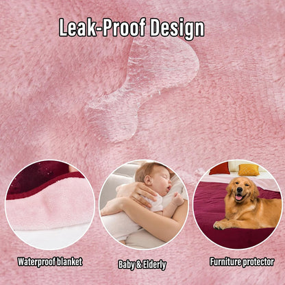 Ahinahwap Waterproof Blanket for Bed Couch Sofa, 60"x80" Reversible & Washable, Waterproof Blanket Queen Size, Water Resistant Twin Bed Blankets, Leakproof (Burgundy/Rose Pink)