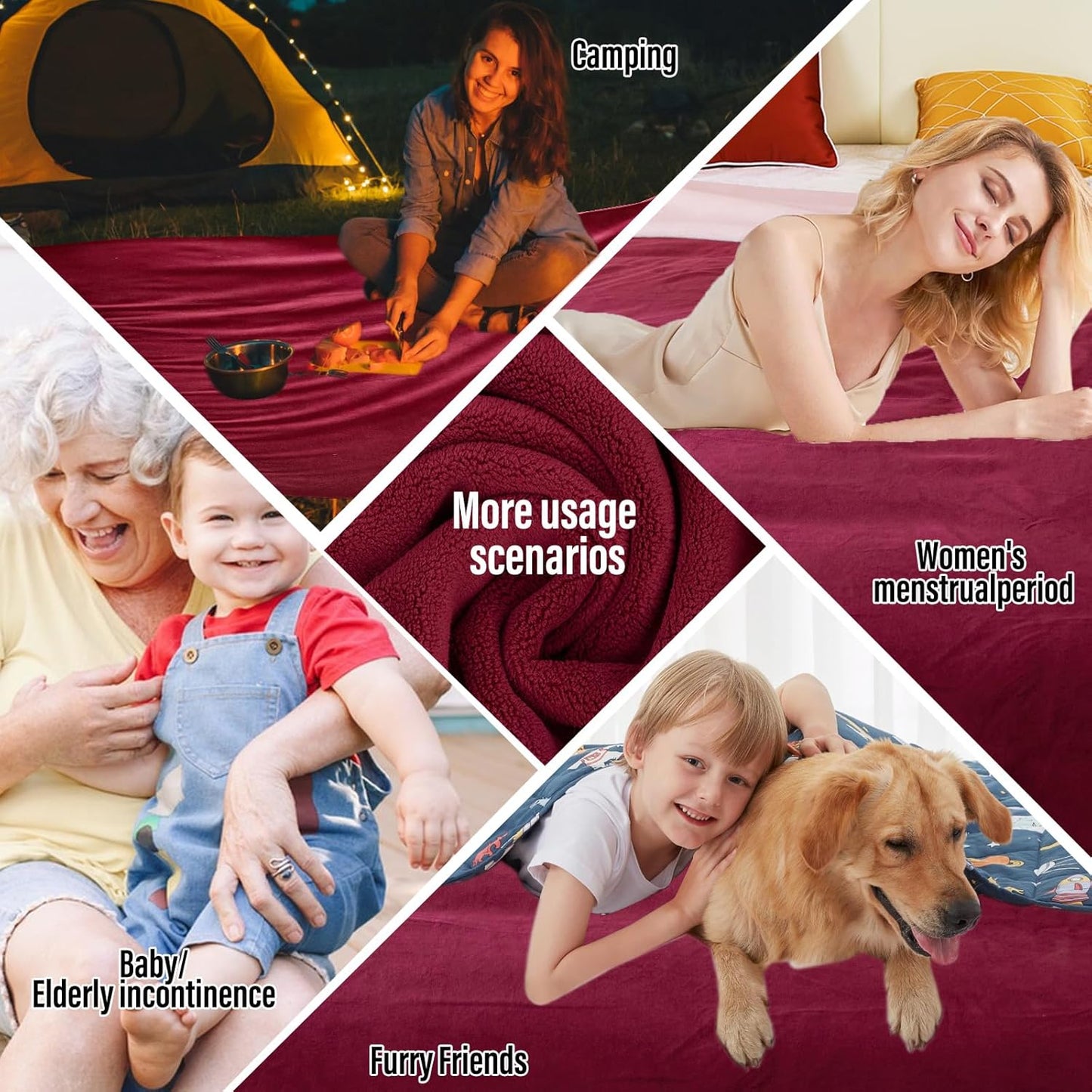 Ahinahwap Waterproof Blanket for Bed Couch Sofa, 60"x80" Reversible & Washable, Waterproof Blanket Queen Size, Water Resistant Twin Bed Blankets, Leakproof (Burgundy/Rose Pink)