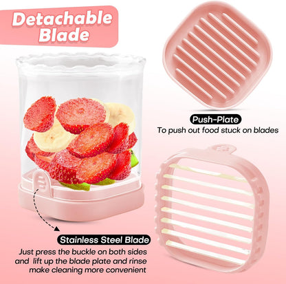 Creative Strawberry Slicer, Detachable Cutter with Push Plate (Pink)