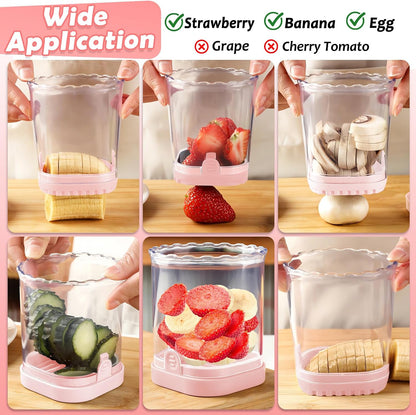 Creative Strawberry Slicer, Detachable Cutter with Push Plate (Pink)