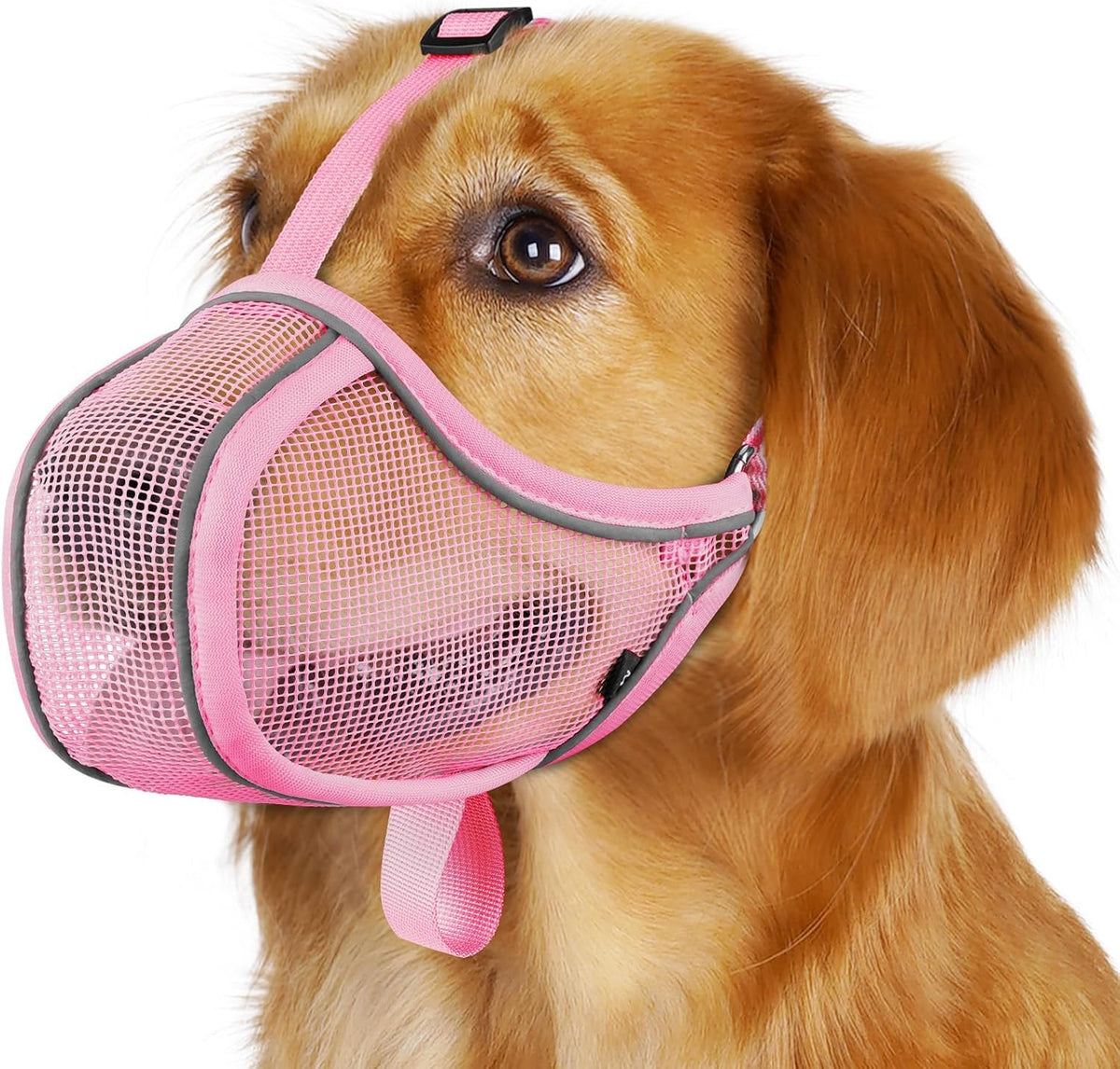 Dog Muzzle Mesh to Prevent Scavenging Biting Chewing | Pink, S