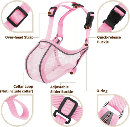 Dog Muzzle Mesh to Prevent Scavenging Biting Chewing | Pink, S