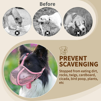 Dog Muzzle Mesh to Prevent Scavenging Biting Chewing | Pink, S